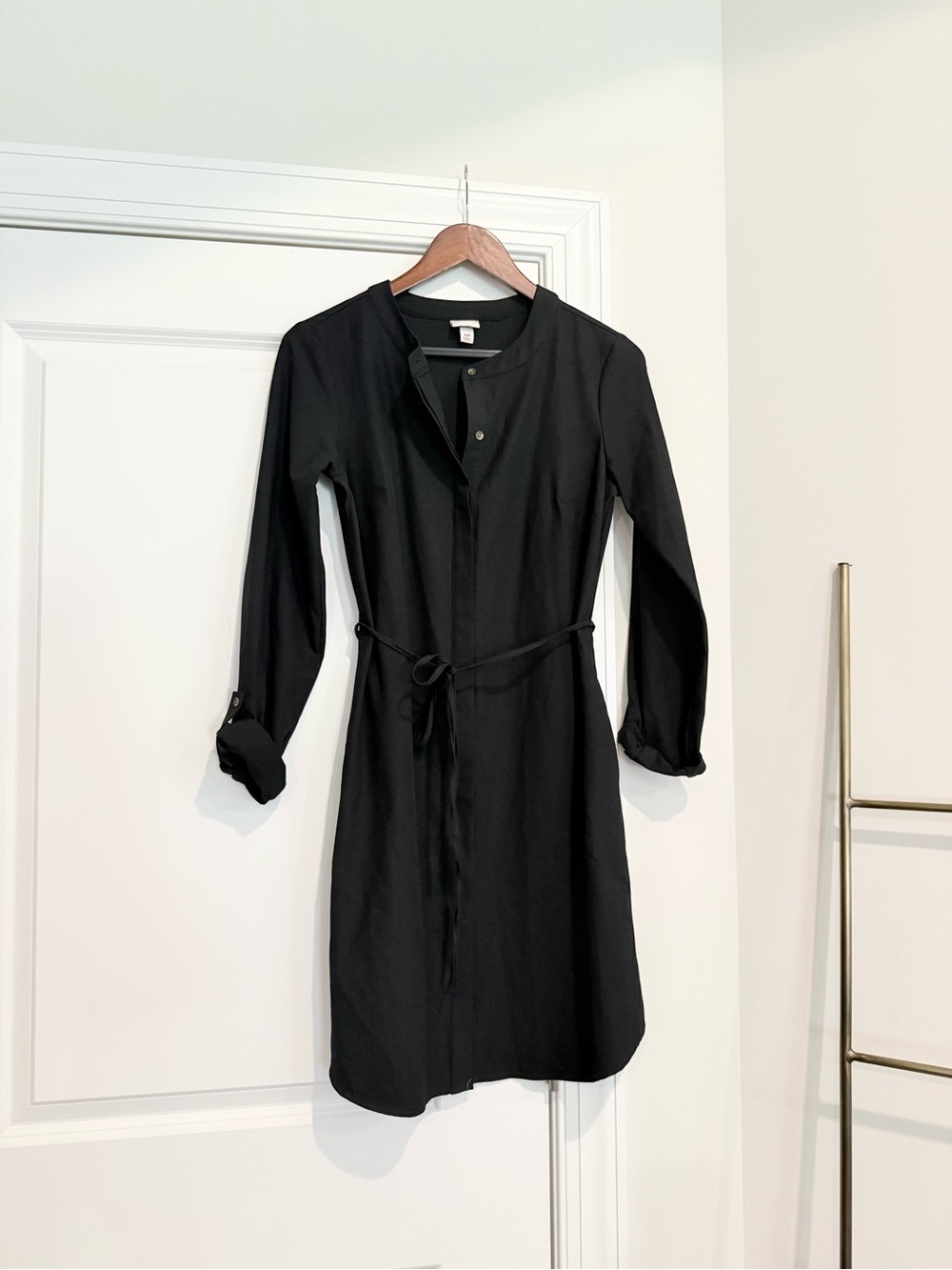 Merona Black Long-Sleeve Shirt Dress with Waist Tie
